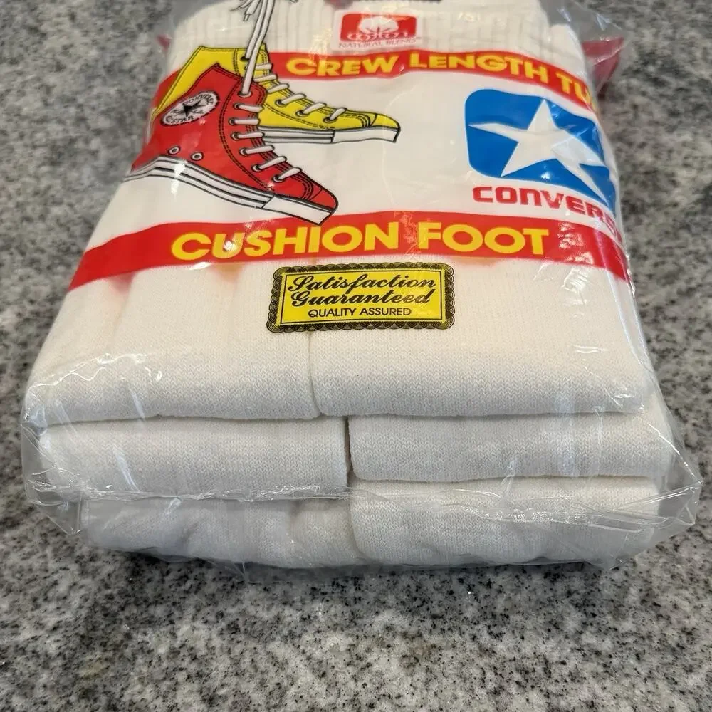 VINTAGE- Converse Chuck Taylor All Star Crew/Tube Socks- 6 PAIR PAK- White 10-13